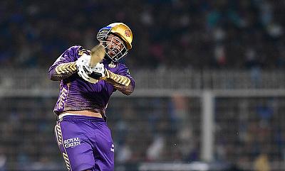 Kolkata Knight Riders' Venkatesh Iyer plays a shot during the IPL