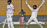 Pakistan's wicketkeeper Mohammad Rizwan appeals successfully for the wicket of England's Ben Duckett