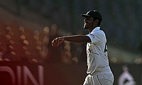 England's Rehan Ahmed celebrates after taking five wickets