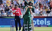 South Africa's Tazmin Brits celebrates reaching her half century with Laura Wolvaardt