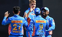MI's Cameron Green celebrates the dismissal of KKR's Narayan Jagadeesan