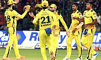 CSK bowler Maheesh Theekshana with teammates celebrate