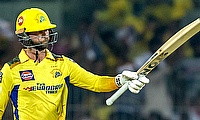 CSK batsman Devon Conway celebrates his half-century