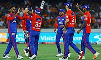 DC's Axar Patel with teammates celebrate