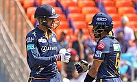 GT's Wriddhiman Saha and Shubman Gill celebrate their partnership