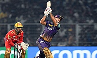 KKR's captain Nitish Rana plays a shot