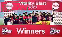 Somerset celebrate winning the final with the trophy