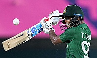 Top scorer Bangladesh's Tanzid Hasan plays a shot during Friday's warm-up match against Sri Lanka