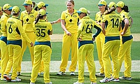 Australia Women celebrate a wicket
