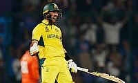 Australia's Glenn Maxwell celebrates after reaching his century