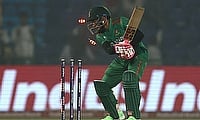 Bangladesh's Mushfiqur Rahim is bowled