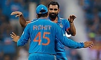 India's Mohammed Shami celebrates with Rohit Sharma India's Mohammed Shami celebrates with Rohit Sharma