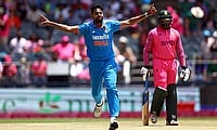India's Avesh Khan celebrates with Axar Patel after taking the wicket of South Africa's David Miller