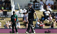 New Zealand's Jimmy Neesham plays a shot