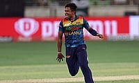 Pramod Madushan celebrates a wicket