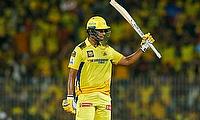 Chennai Super Kings' Shivam Dube celebrates his half-century