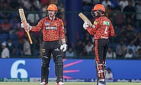 Sunrisers Hyderabad's Travis Head celebrates his half-century during the IPL