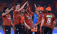 Sunrisers Hyderabad' captain Pat Cummins celebrates