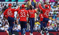 England's Jofra Archer celebrates with teammates