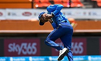 Roston Chase of Saint Lucia Kings takes the catch to dismiss Quinton de Kock