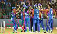 Delhi Capitals players celebrate the dismissal of Royal Challengers Bengaluru captain Smriti Mandhana