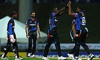 Jayden Seales of Antigua & Barbuda Falcons celebrates with teammates