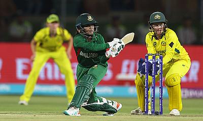 Nigar Sultana Joty of Bangladesh plays a shot alt=