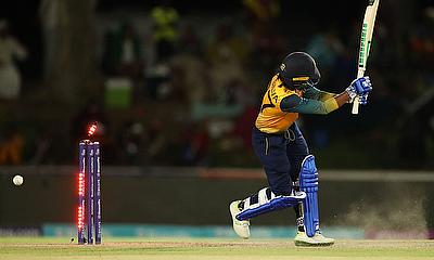 Nilakshi de Silva of Sri Lanka is bowled alt=