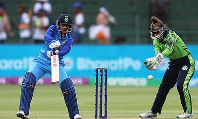Smriti Mandhana of India plays a shot