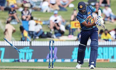 Sri Lanka’s Kasun Rajitha is bowled as his side struggles to 157 all out in the third one-day international against New Zealand in Hamilton Sri Lanka’s Kasun Rajitha is bowled as his side struggles to 157 all out in the third one-day international against New Zealand in Hamilton