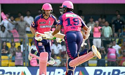RR's Jos Buttler and Yashasvi Jaiswal run between the wickets during the IPL