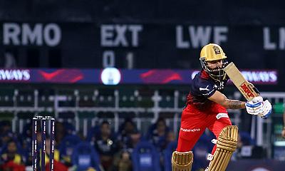 RCB batsman Virat Kohli plays a shot alt=