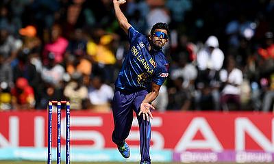 Mahesh Theekshana of Sri Lanka bowls alt=