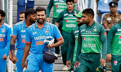 Rohit Sharma and Babar Azam at start of play alt=