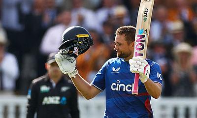 England's Dawid Malan celebrates after reaching his century alt=