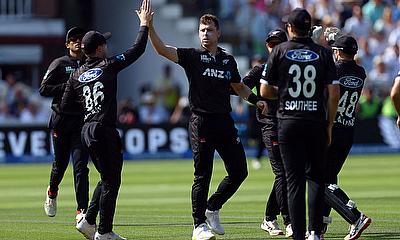 New Zealand's Daryl Mitchell celebrates after taking a catch to dismiss England's Jonny Bairstow alt=