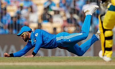 India's Virat Kohli in action while fielding during Australia's innings alt=