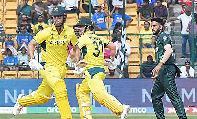 Australia's David Warner and Mitchell Marsh running between the wickets alt=