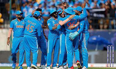 India's Shreyas Iyer celebrates with teammates