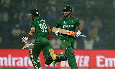 Bangladesh's Najmul Hossain Shanto and Shakib al Hasan alt=