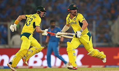 Australia's Marnus Labuschagne and Travis Head in action running between the wickets alt=