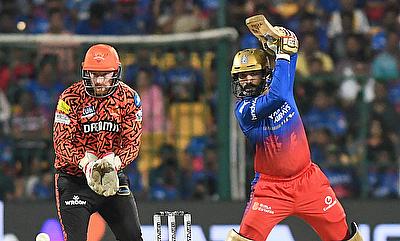 Royal Challengers Bengaluru's Dinesh Karthik plays a shot during the IPL alt=
