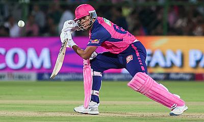 Rajasthan Royals' Yashasvi Jaiswal plays a shot during the IPL