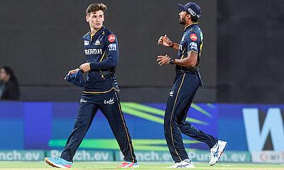 Gujarat Titans' Noor Ahmad celebrates the wicket of Delhi Capitals' Axar Patel alt=