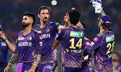 Kolkata Knight Riders' Mitchell Starc celebrates