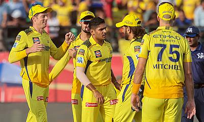 Chennai Super Kings' Tushar Deshpande celebates the wicket of Punjab Kings