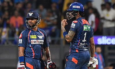 Lucknow Super Giants' Nicholas Pooran and captain KL Rahul alt=