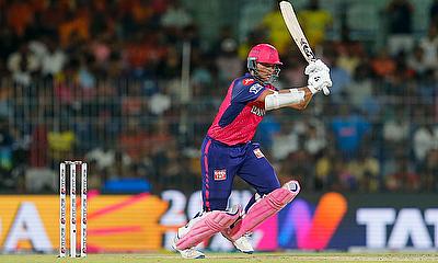 Rajasthan Royals' Yashasvi Jaiswal plays a shot during the IPL 2024 second qualifier match alt=