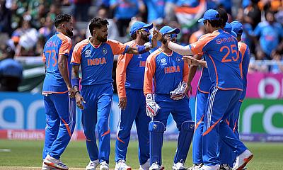 India's Hardik Pandya celebrates the wicket of Pakistan's Fakhar Zaman