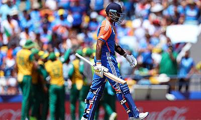 India's Suryakumar Yadav walks off dejected after losing his wicket alt=